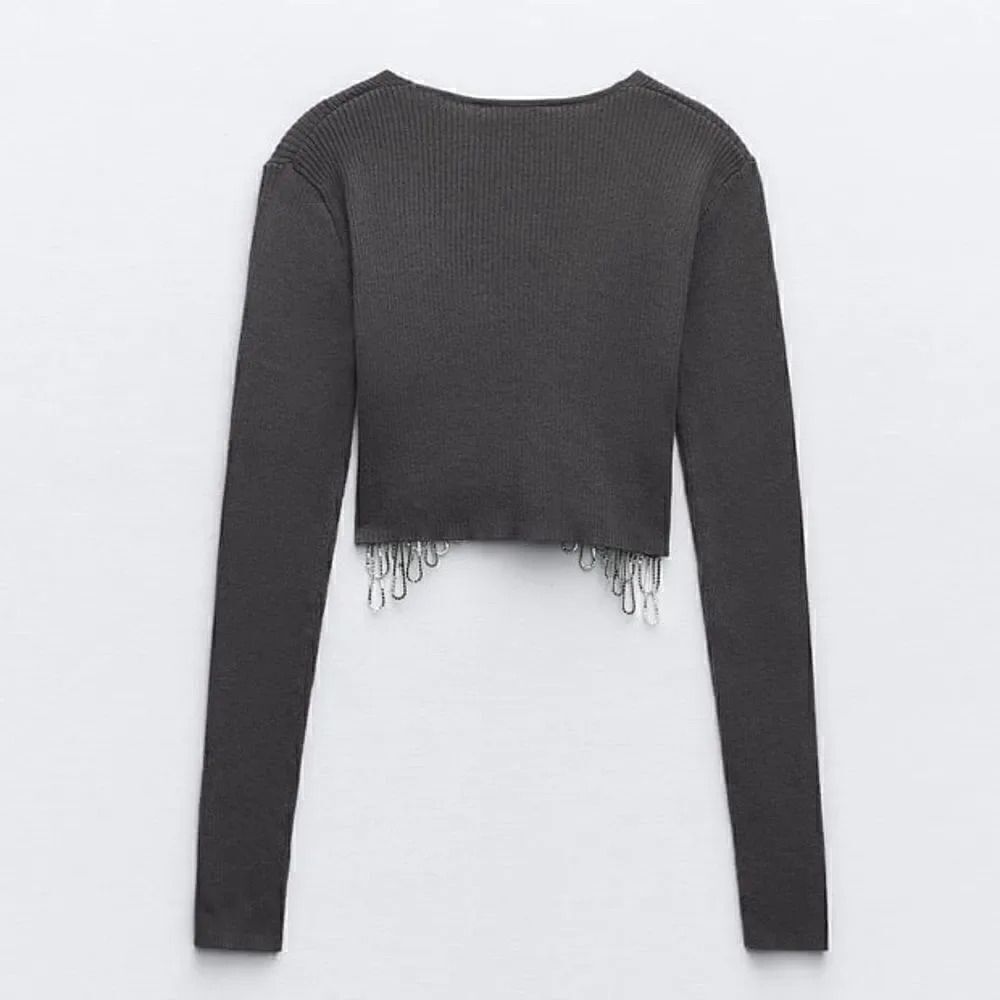 ZARA RHINESTONE SOFT CROP TOP - Picture 12 of 12